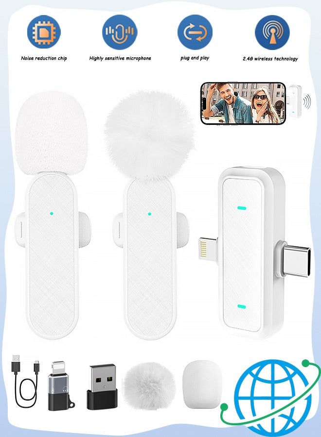 GD USB C Mini Microphone for iPhone 16/15/14/Android, Wireless Lavalier Microphone with Noise Reduction, Lapel Lav Mic for Vlog YouTube TikTok Recording, 12H, 65ft (White) - Image 1